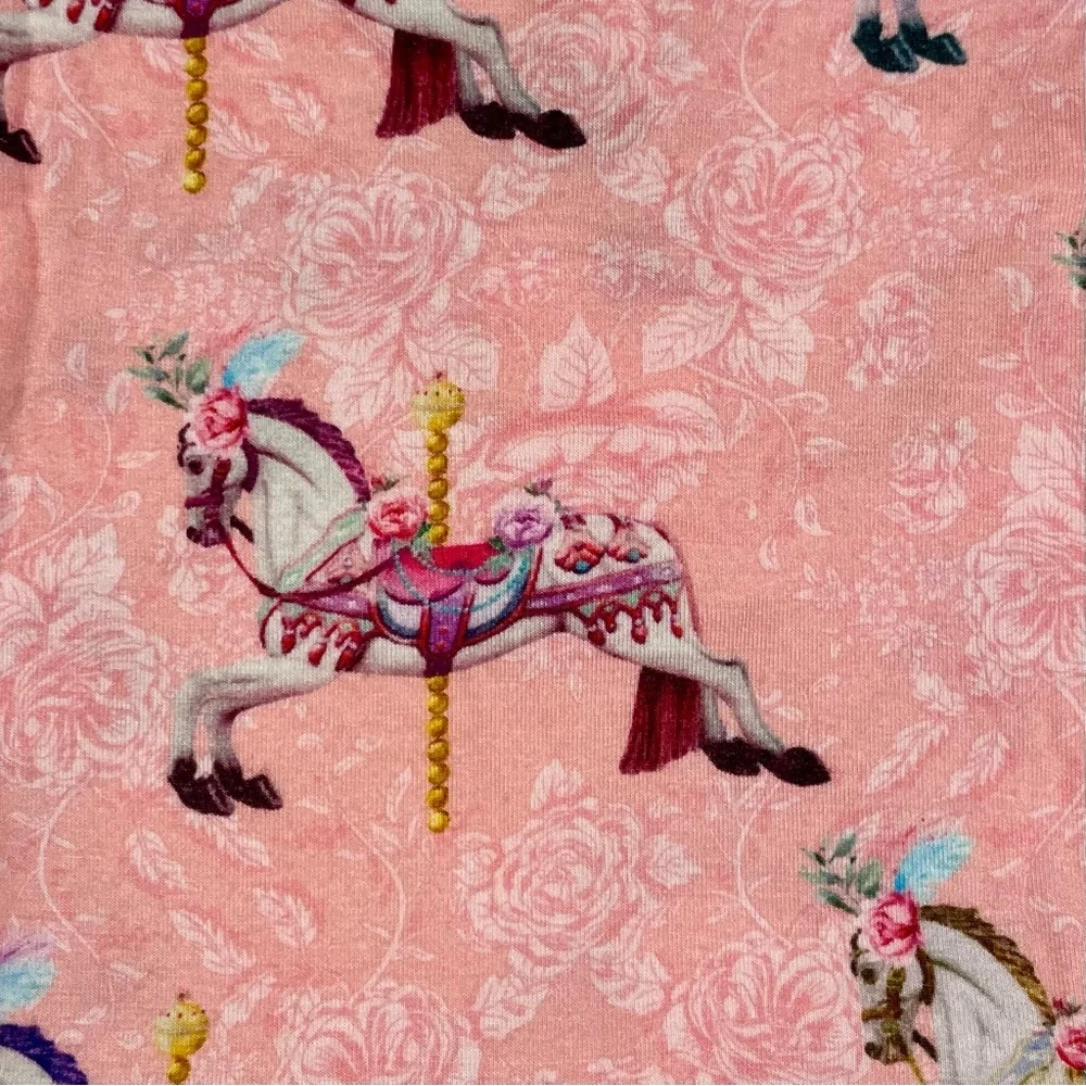 Posh Peanut Twirl Skirt Bodysuit Girls 3-6M Claudine Bamboo Carousel Horses Pink